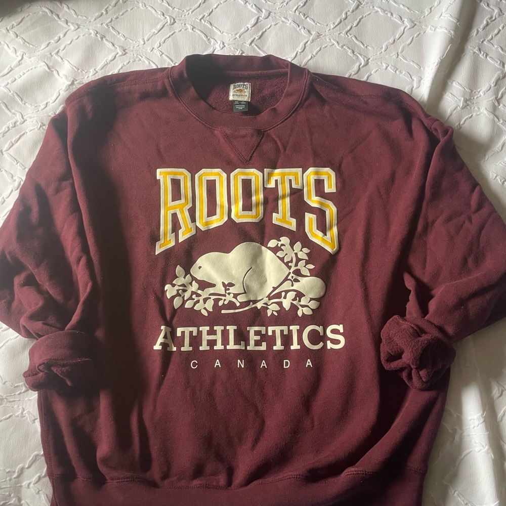 Roots Maroon Crewneck Sweatshirt with Cream & Yellow Logo